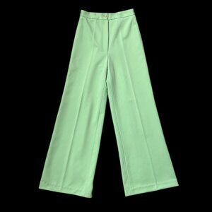 70s vintage highwaisted flare trousers green polyester wideleg leisure pants.